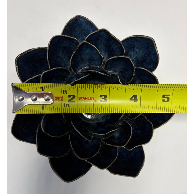 Late 20th Century Handmade Blue Lotus Flower Ceramic Bowl With Gilded Petals – Studio Pottery Accent For Sale - Image 5 of 6