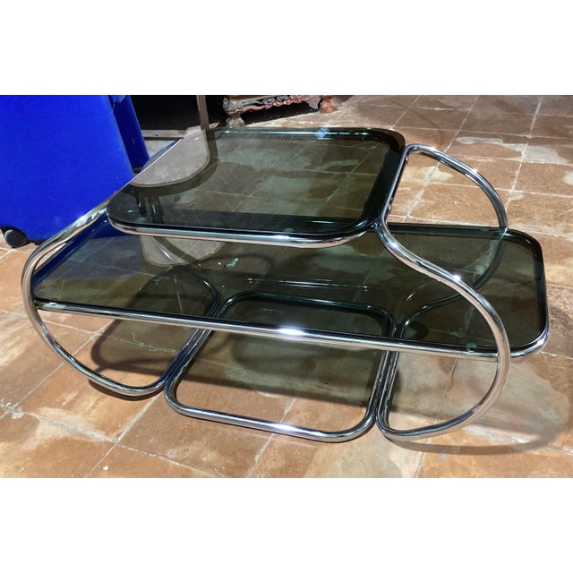 1960s Space Age Curved Chrome Coffee Table by Giotto Stoppino, 1970s For Sale - Image 5 of 7