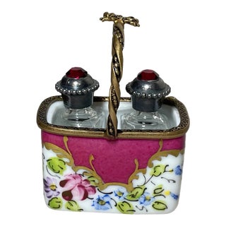 Vintage Handmade French Peint Main Limoges Perfume Bottle Trinket Box Sterling For Sale