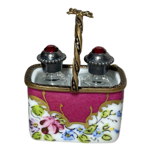 Vintage Handmade French Peint Main Limoges Perfume Bottle Trinket Box Sterling