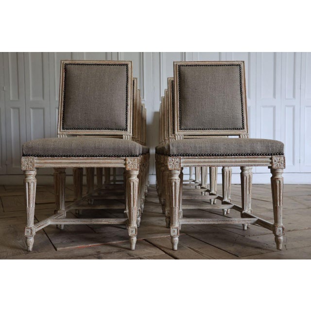 Set of Twelve Early 20th Century French Square Back Louis XVI Chairs in Original Paint For Sale - Image 4 of 14
