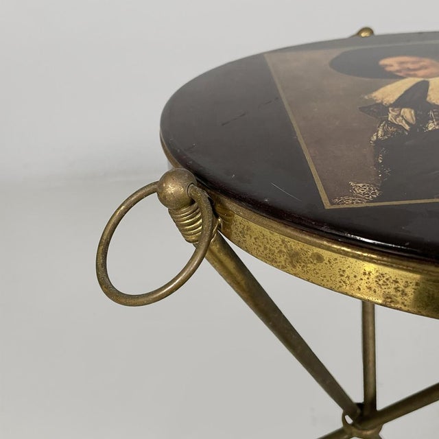 Black Mid-Century Modern Italian Coffee Table in Brass and Wood Top with Portrait, 1950s For Sale - Image 8 of 16
