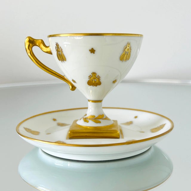 1950s Le Tallec Golden Bees Porcelain Demitasse Cups and Saucers, C. 1957 , Set/11-12 For Sale - Image 5 of 13