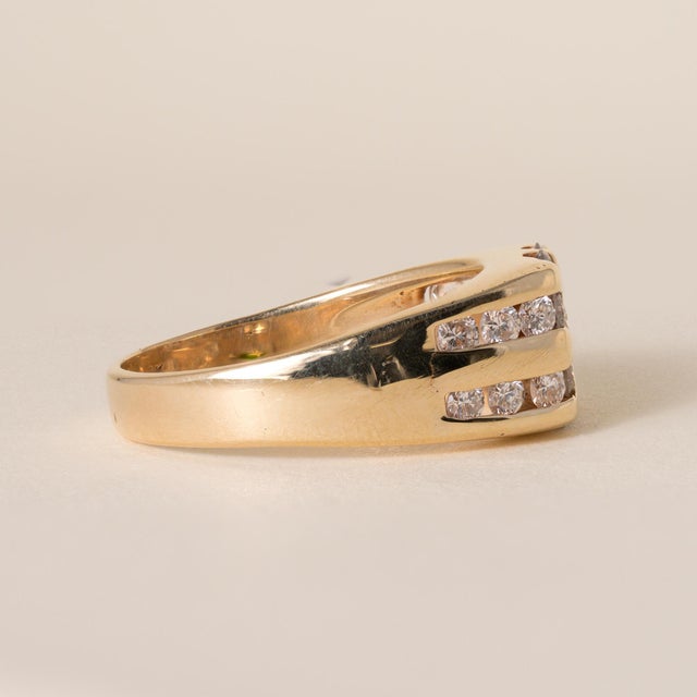 Vintage Starburst 14k Gold 1.45 Carats Diamond Channel Set Ring, Size 9.75 For Sale - Image 4 of 6