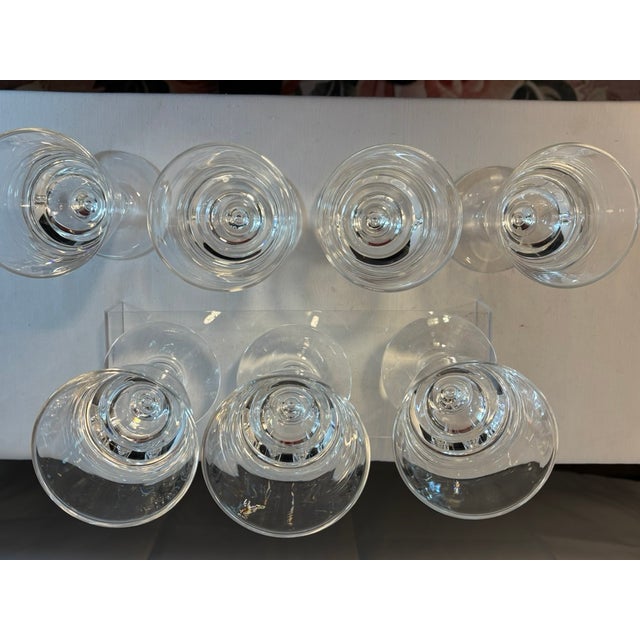 Steuben Glass Vintage Signed Steuben Baluster Tear Drop Bubble Stem Goblets- Set of 7, Mid-Century For Sale - Image 4 of 9