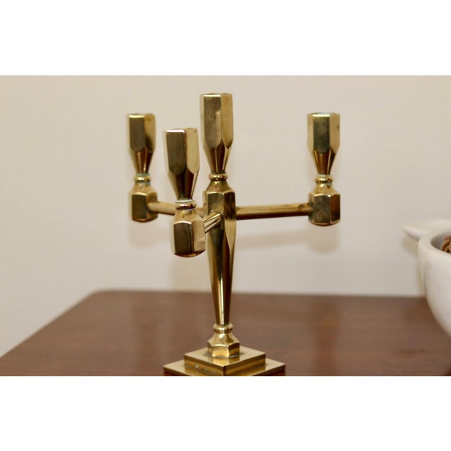 Swedish Four-Arm Brass Candleholder from Gusum For Sale - Image 6 of 9