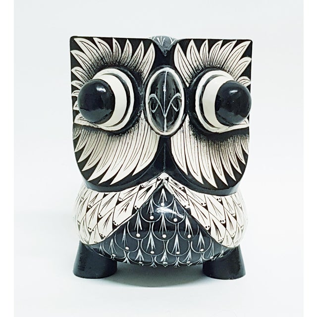Hand-Painted Monochrome Wooden Owl For Sale - Image 12 of 12