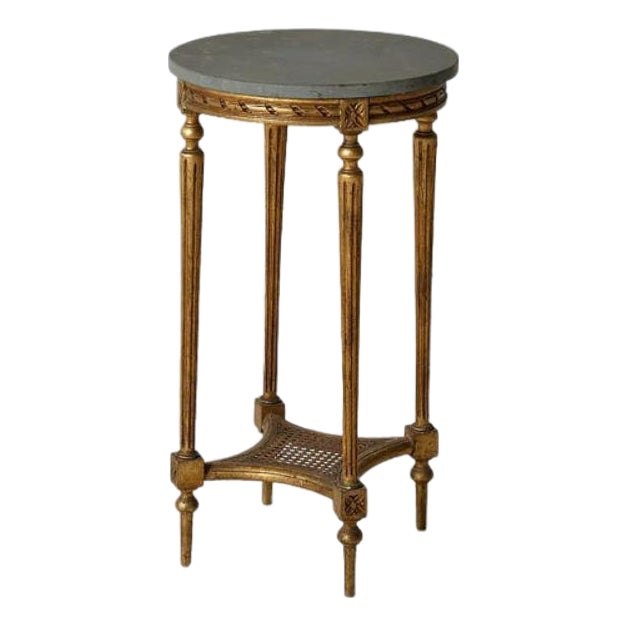 1950s Louis XVI Marble & Oak Side Table For Sale
