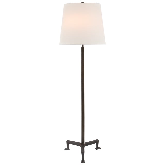 Transitional Thomas O'Brien by Visual Comfort Signature Parish Floor Lamp in Aged Iron with Linen Shade For Sale - Image 3 of 3