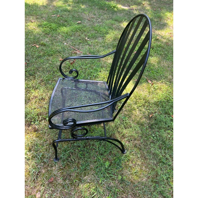 1970s Heavy Wrought Iron Patio Set Table & 4 Rockers For Sale - Image 11 of 11