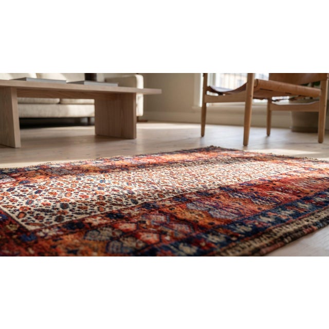 Textile 1900s Ivory Geometric Tribal Antique W. Persian Kurdish Runner Rug 3'6" X 14'6" Handknotted Wool Carpet For Sale - Image 7 of 8