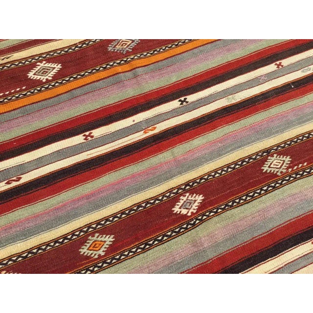 Orange Vintage Striped Turkish Kilim Rug, 63" X 77" For Sale - Image 8 of 11