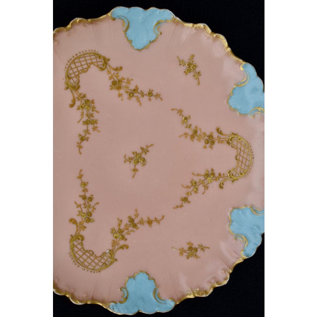 Antique Ak Co Limoges Plate France Pink Cabinet Hand Painted Blue Gold Gilt For Sale In Philadelphia - Image 6 of 10