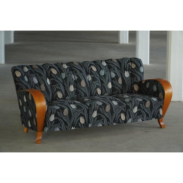 Danish Art Deco 3-Seater Sofa in Elm with Floral Upholstery, 1940s For Sale - Image 6 of 18