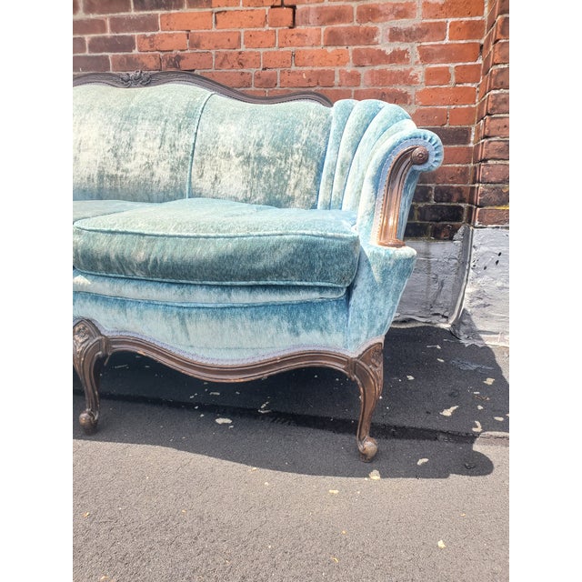 Victorian Antique Carved Wood Blue Velvet Sofa Chairish