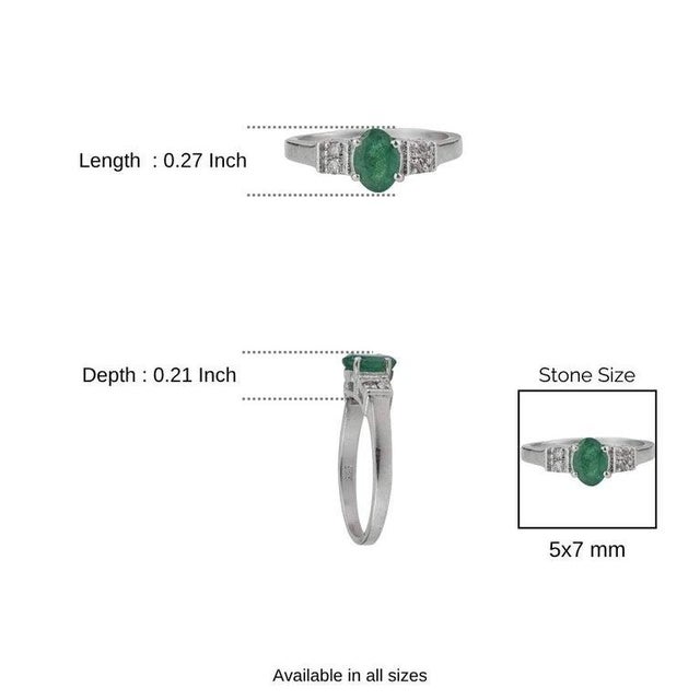 Luxury Emerald & Diamond Ring in 925 Sterling Silver, Size 7.5 For Sale - Image 10 of 12