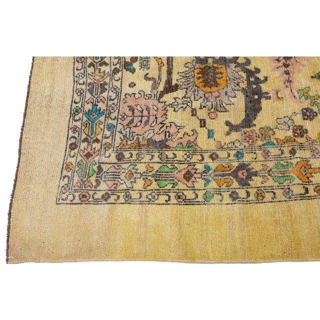 Transitional Style Handmade Floral Beige/Tan Wool Rug For Sale - Image 4 of 8