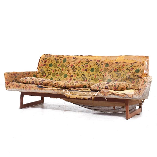 Mid-Century Modern Jens Risom Mid Century Walnut Sled Leg Sofa For Sale - Image 3 of 7