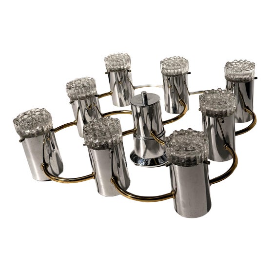 Vintage German Space Age Chrome and Brass 8-Light Chandelier, 1970s For Sale