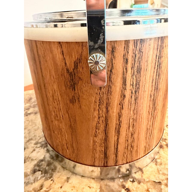 Vintage Kromex Faux Woodgrain Ice Bucket, Mid-Century Modern Barware For Sale - Image 4 of 12