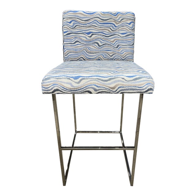 Milo Baughman Wave Fabric Bar Stool For Sale