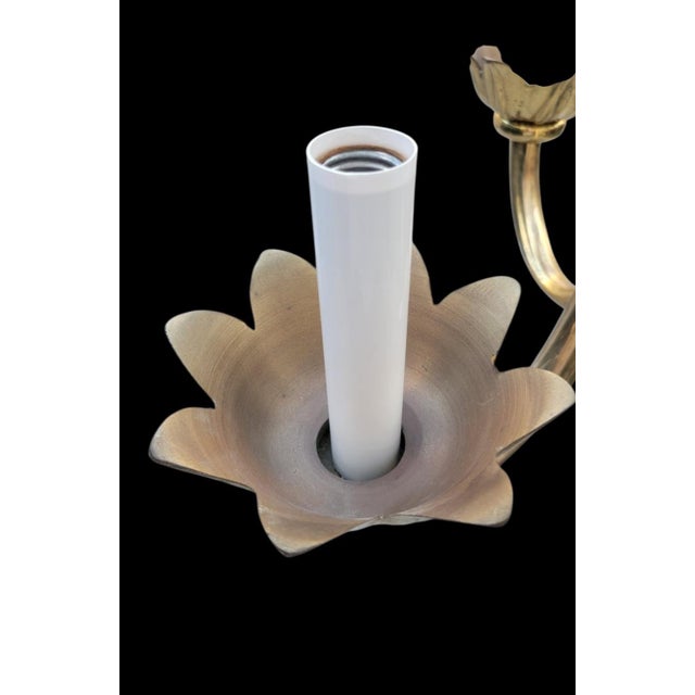 Brass Vintage Feldman Hollywood Regency Solid Brass 3 Arm Lotus Flower Chandelier For Sale - Image 8 of 11