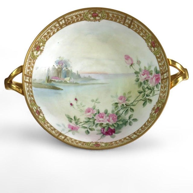 Japanese Antique Nippon Hand Painted, Enameled & Gilt Porcelain Centerpiece Bowl C1890 For Sale - Image 3 of 11