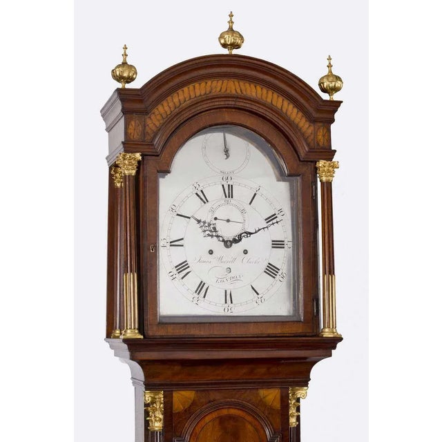 Traditional George III Mahogany Inlaid Tall Case Clock by James Clarke, circa 1770 For Sale - Image 3 of 11