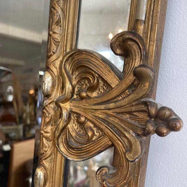 Wood Early 20th Century French Art Nouveau Carved Gilt Wood Mirror For Sale - Image 7 of 11