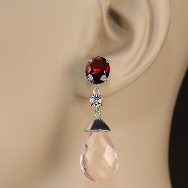 Romantic Rose Quartz & Garnet Earrings in Sterling Silver Elevate your elegance with these exquisitely handcrafted...