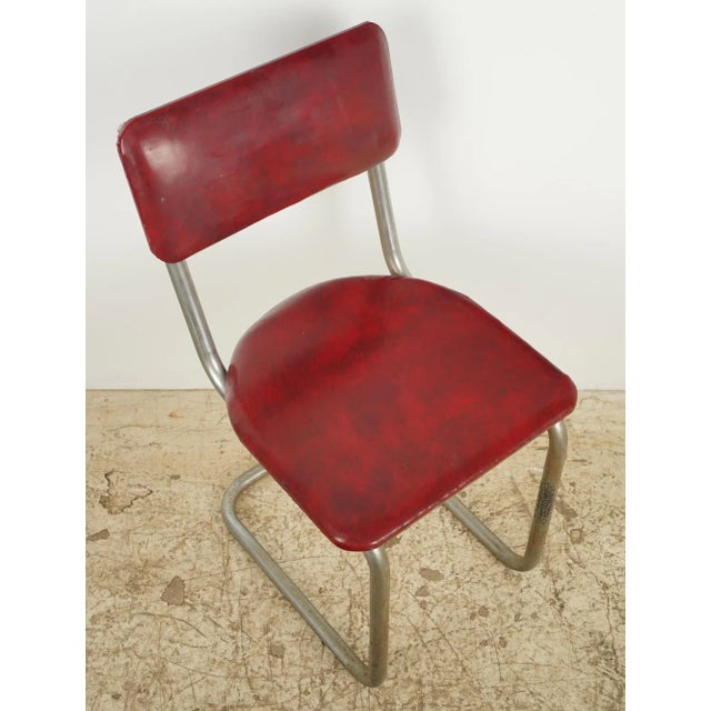 Mid-Century Modern Mid 20th Century Pair of Mid Century Steel Tube Red Vinyl Dining Chairs For Sale - Image 3 of 12