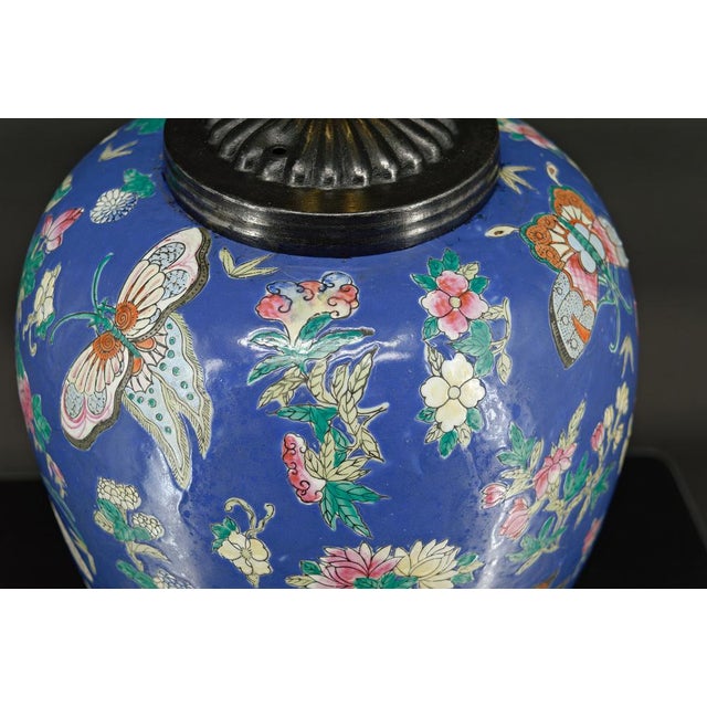 Antique Chinese Blue Ceramic Lamp with Butterflies, 1865 For Sale - Image 11 of 18