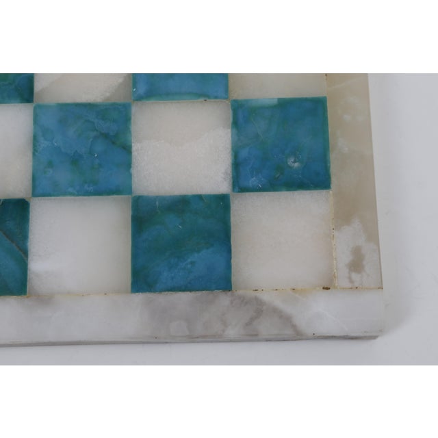 1950s Vintage Large Emerald Green Marble Stone Inlaid Chess Board Alabaster Handcrafted 1950's For Sale - Image 5 of 8