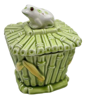 1970's Vintage Bamboo and Frog Decorative Lidded Jar/ Trinket Jar