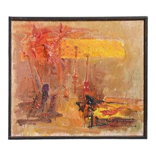 Hans Gustav Burkhardt Mid Century 1969 Signed Abstract Original Oil Painting For Sale