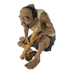 19/20th C Clay Statue of a Chinese Seated Man, Signed