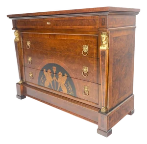 Bronze Mounts & Pulls Burl Wood Inlay Neoclassical 4 Drawers 48" Dresser MINT!