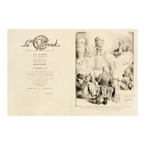 1932 Original French Art Nouveau Menu, Le Cornet, Société Artistique Et Littéraire