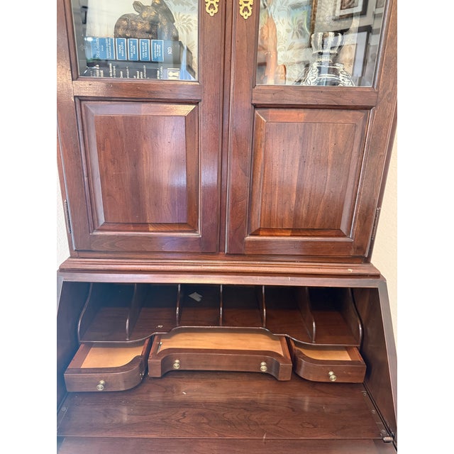 1970s 1970s Ethen Allen Georgian Cherry Wood Bureau With DRP Front Secretary Desk and Bookcase Hutch, Circa 1970’s For Sale - Image 5 of 7