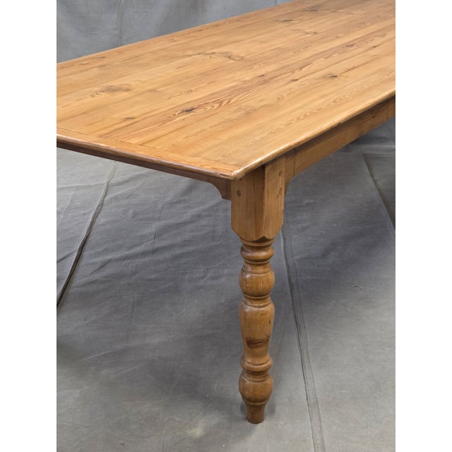Farmhouse Vintage English Rustic Pine Turned Leg 8' Long Dining Farmhouse Table For Sale - Image 3 of 10