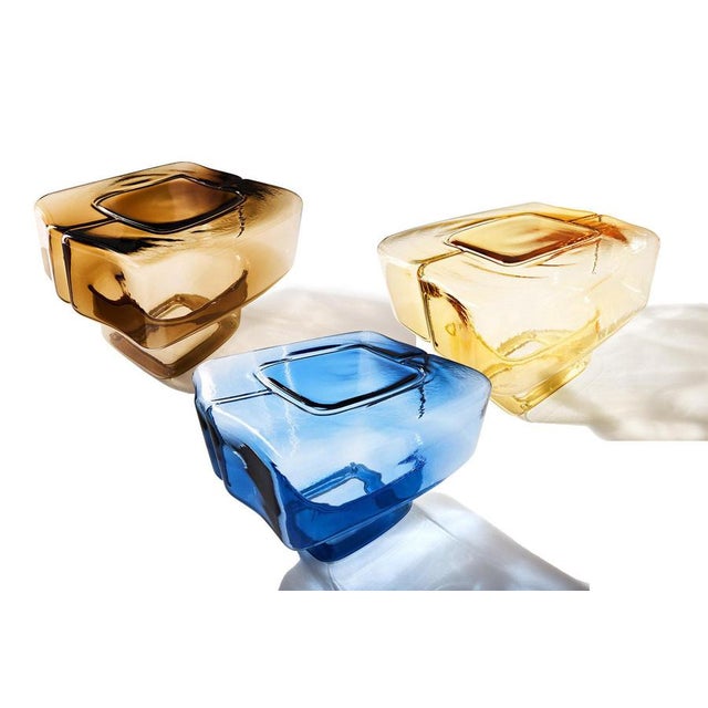 Set of three linde freya tangelder fluid joinery glass side table by cassina focused on transparency linde freya...