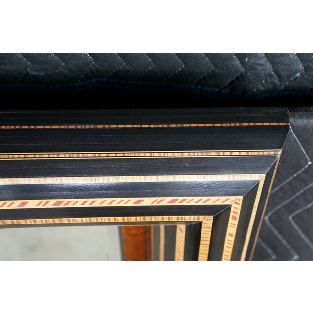 Amber Large Neoclassical Style Ebonized & Burl Wood Wall Mirror With Marquetry Inlay For Sale - Image 8 of 12
