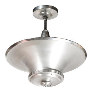 1930s Art Deco Machine Age Brushed Aluminum Pendant Chandelier Signed Edwin Guff For Sale