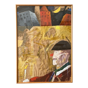 Late 20th Century Emilio Tadini, Italian Pop Art Mixed Media Surrealist Painting Collage Gouache Emilio Tadini, Framed
