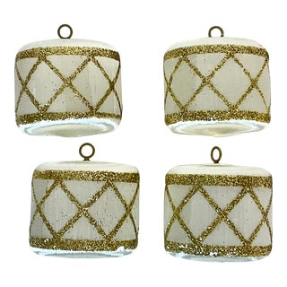 1950s Vintage Pyramid Satin Sheen Drum Christmas Ornaments - Set of 4. For Sale