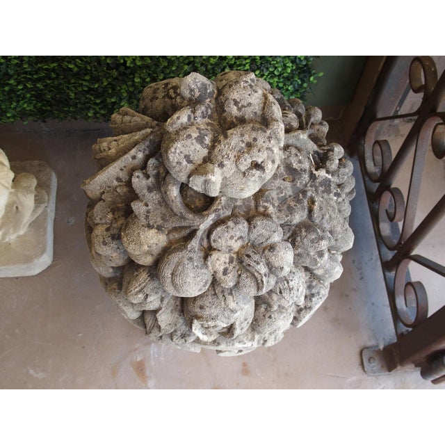 Pair of Highly Sculpted and Weathered Limestone Fruit Bouquets From Italy For Sale In Dallas - Image 6 of 12