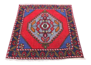 1980s Turkish Red Medallion Hand Knotted Doormat