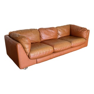 Vintage 1970's Cognac Leather Sofa For Sale