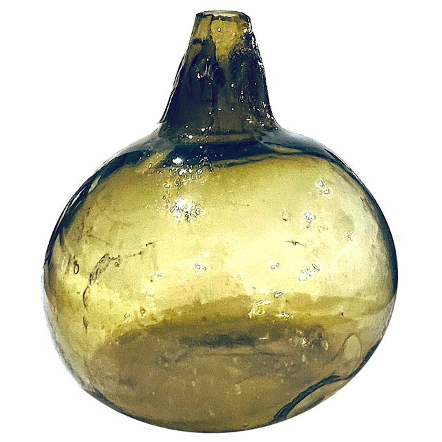 Mid-Century Modern 1970's Blown Olive Green Art Glass Demijohn Bottle For Sale - Image 3 of 9