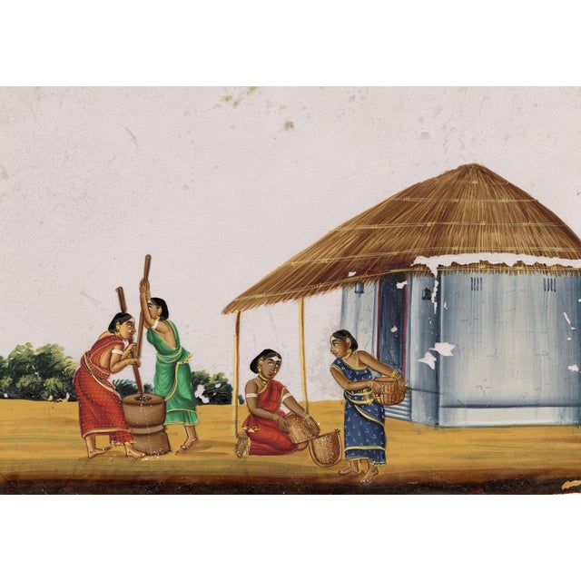 Indian Company School Women Husking the Rice, 1800s, Gouache on Paper For Sale